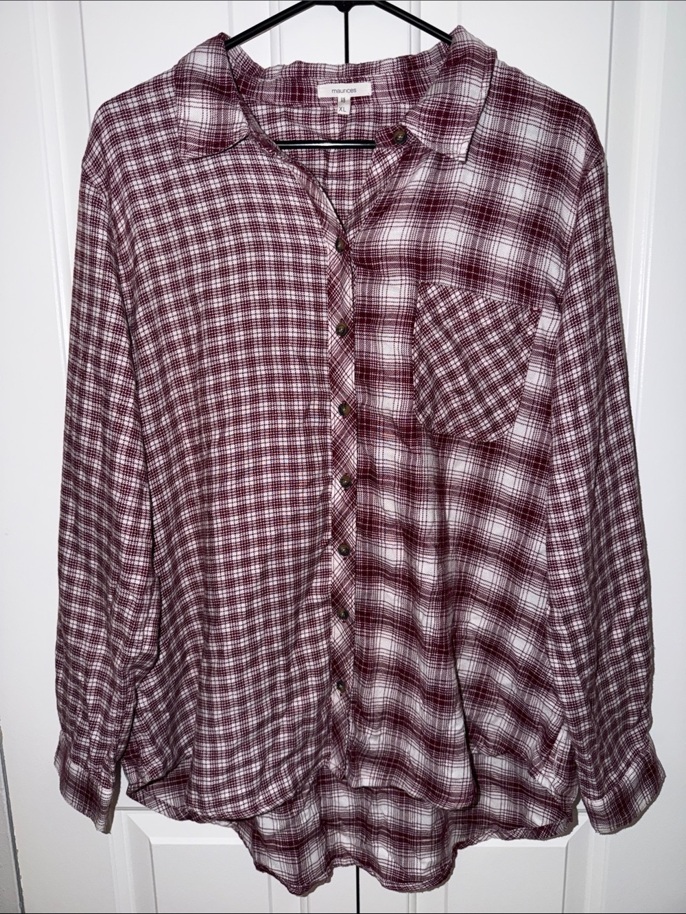 Maurices Maroon Plaid Button-Up Shirt